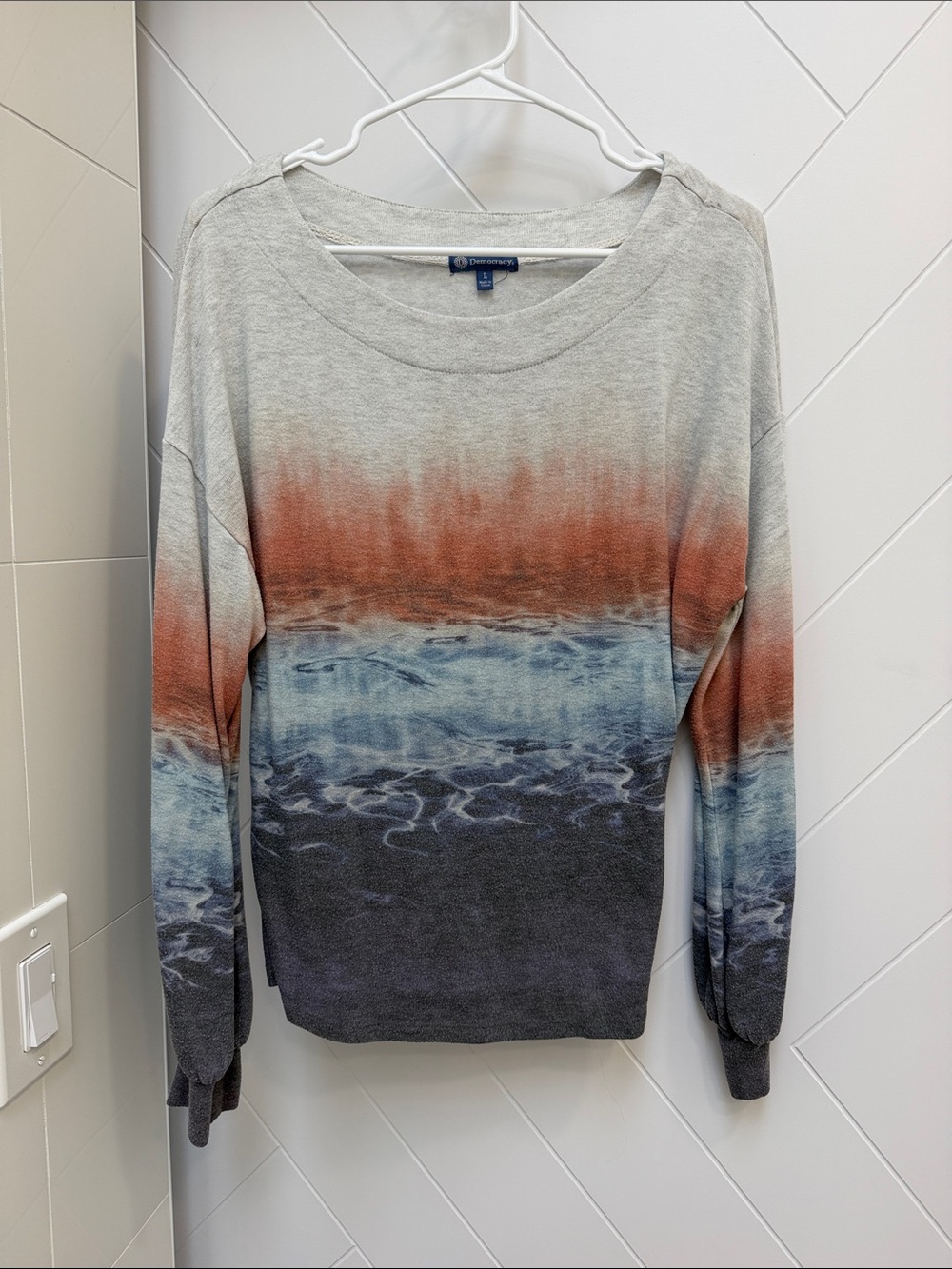 Democracy Sunset Ombre Wave Sweater - Gray, Rust, Blue